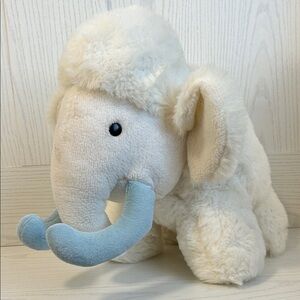 Vintage Animal Farm Plush Woolly Mammoth Toy Cream Blue light mark On Snout